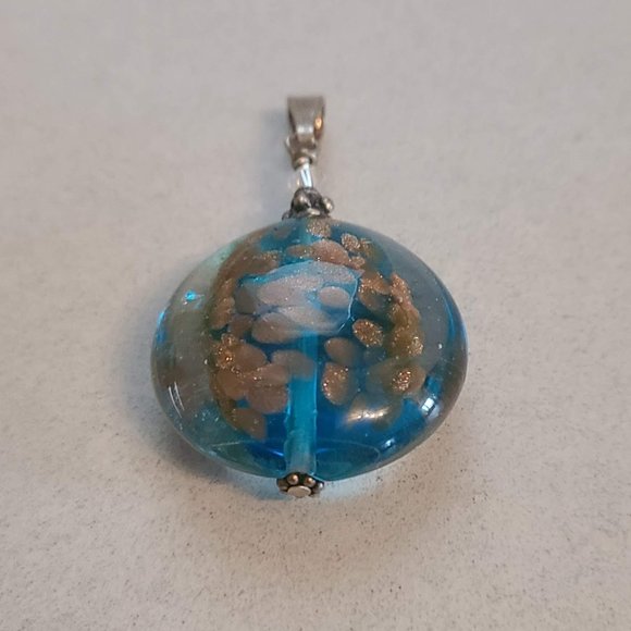 Blue Glass Pendant with Bronze Sparkle Detailing - Picture 3 of 6